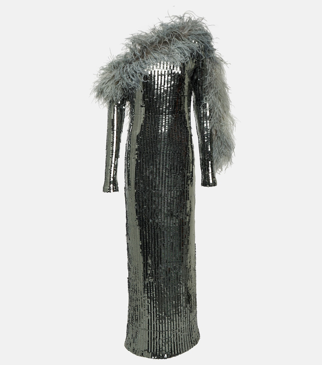 Taller Marmo feather and sequin garbo disco dress, silver