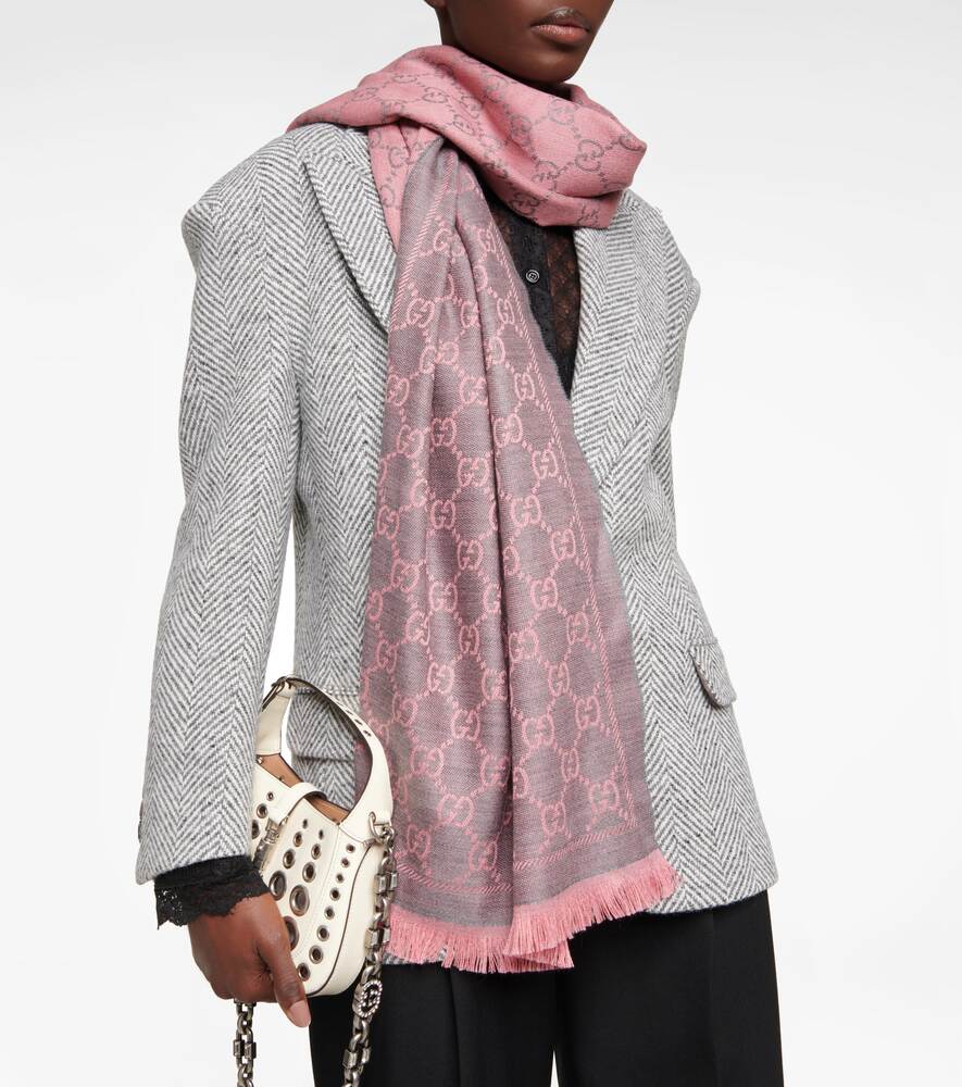 Wool jacquard scarf with GG Gucci pattern, brown