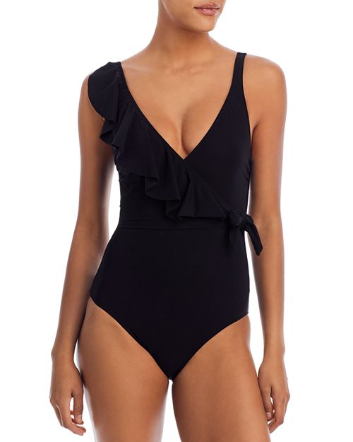 One-piece swimsuit with ruffles and wrap front, tummy control Profile by Gottex color Black