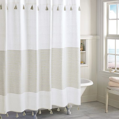 Peri Home Panama Striped Shower Curtain, Tan/Beige