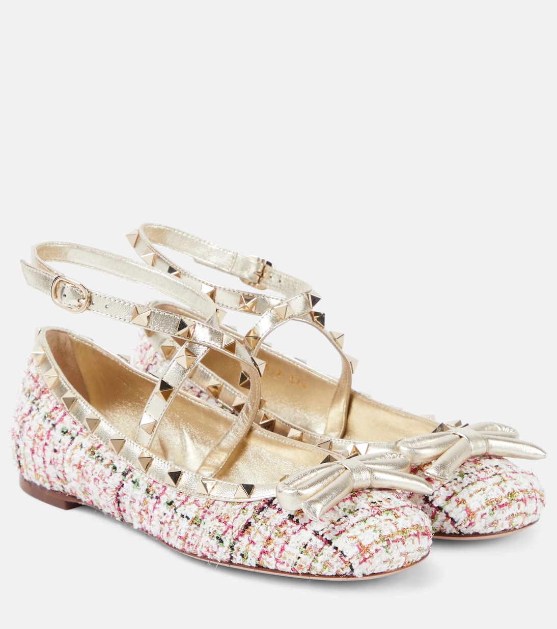 Valentino Garavani rockstud tweed ballet flats, multicolor