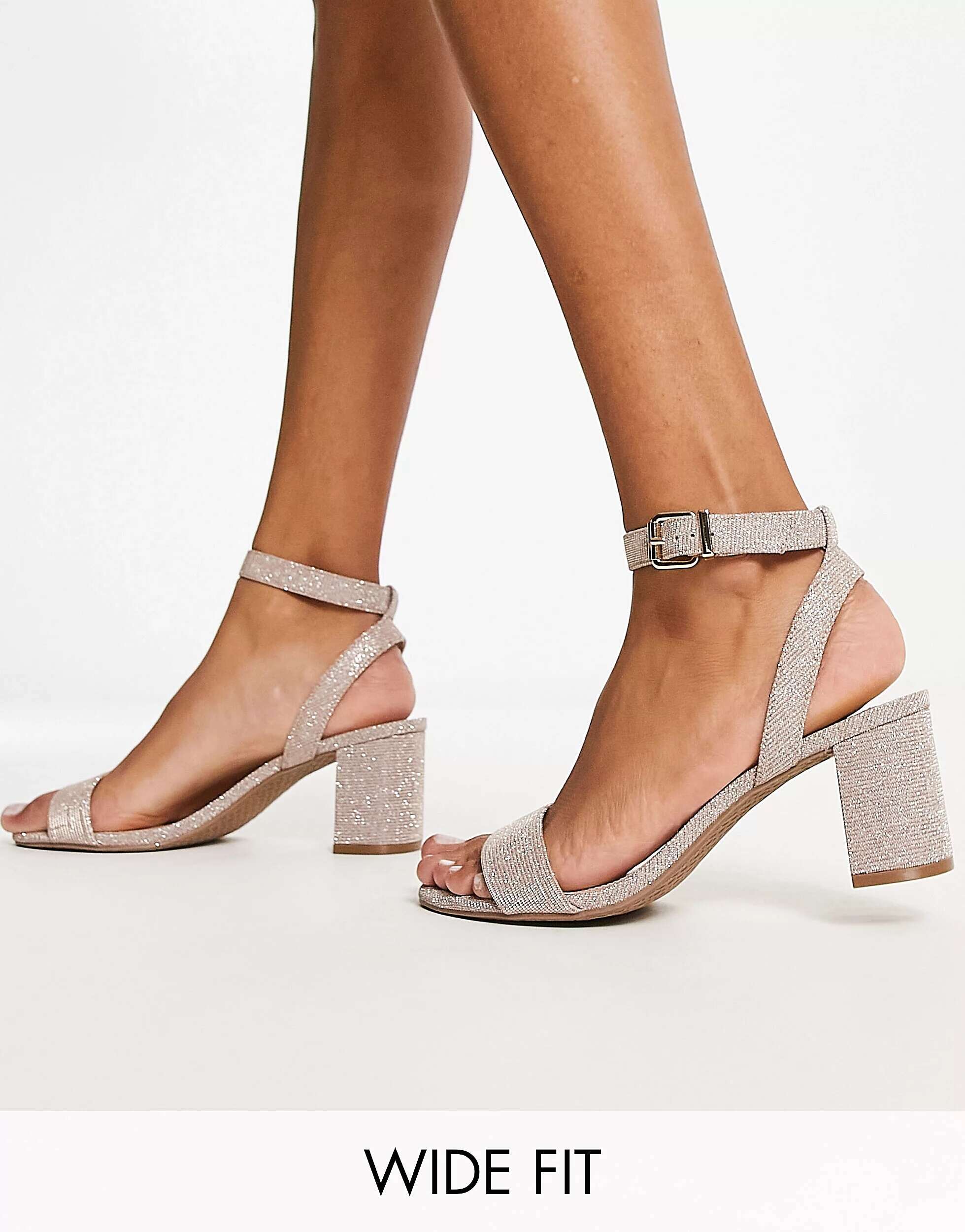 Dune London Wide Fit Block Heel Sandals in Rose Gold Dune Wide Fit