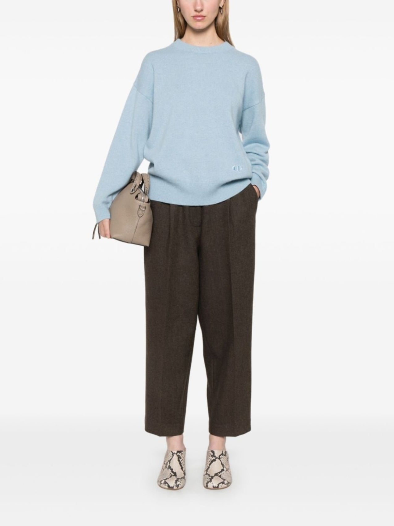 Cashmere sweater with embroidered Claudie Pierlot logo, blue