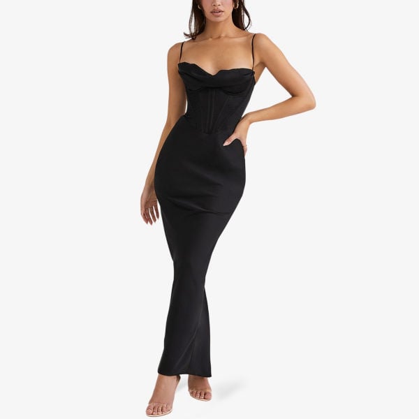 Satin maxi dress with corset Charmaine House Of Cb, black