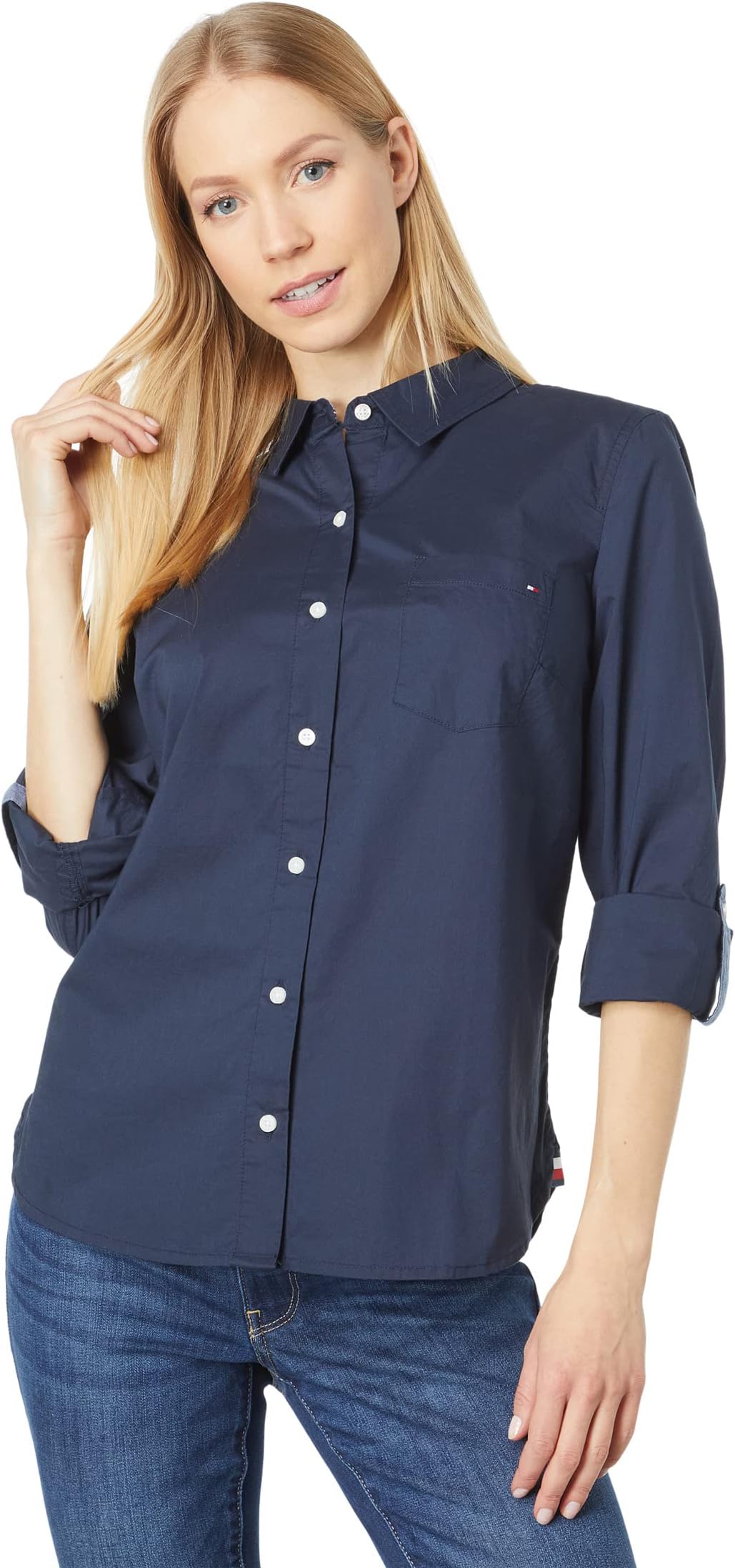 Tommy Hilfiger Solid Roll Tab Shirt in Sky Captain