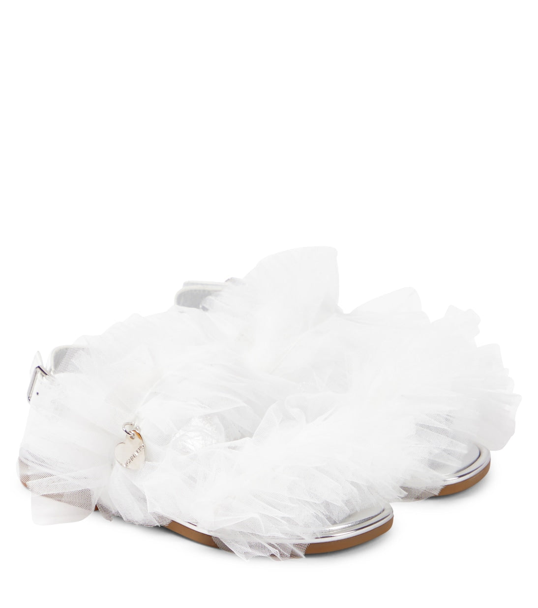 Tulle and leather sandals with Monnalisa appliqués, white