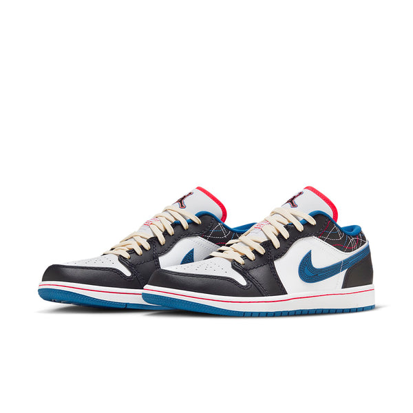 حذاء Air Jordan 1 Low 'White Industrial Blue Siren Red' باللون الأبيض