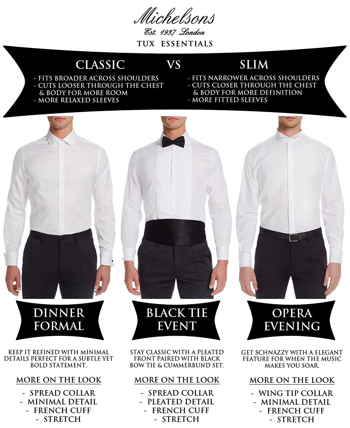 Michelsons Classic/Regular Fit Tuxedo Shirt with Elastic Bibs and French Cuffs