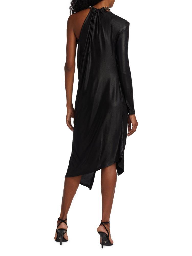 Yigal Azrouël Asymmetrical Chain Serenity Deconstruction Midi Dress Jet Black color