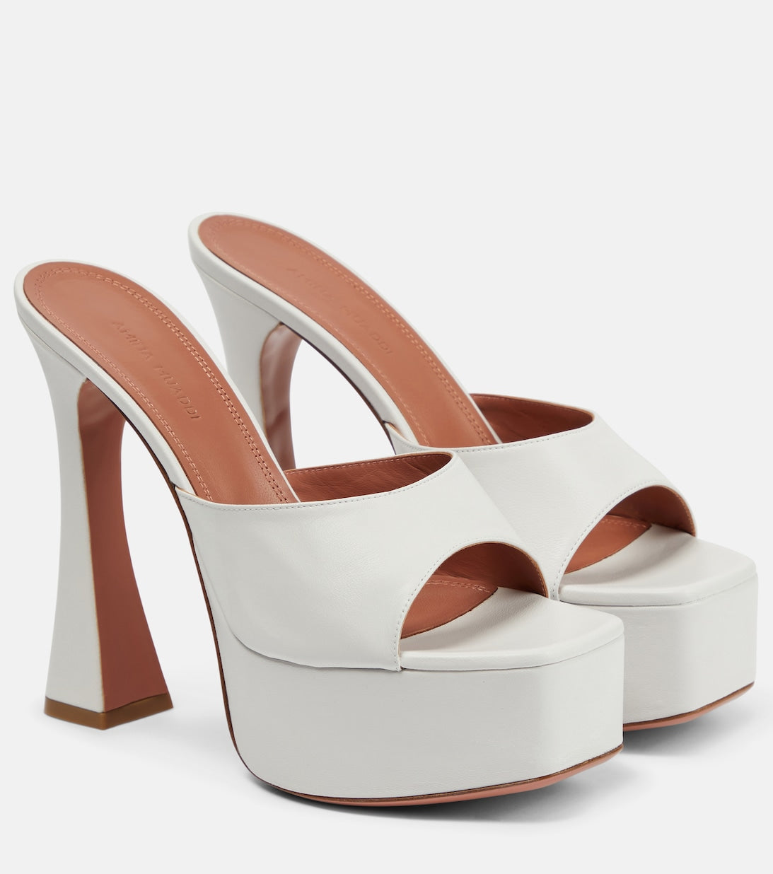 Dalida leather mules with Amina Muaddi platform, white