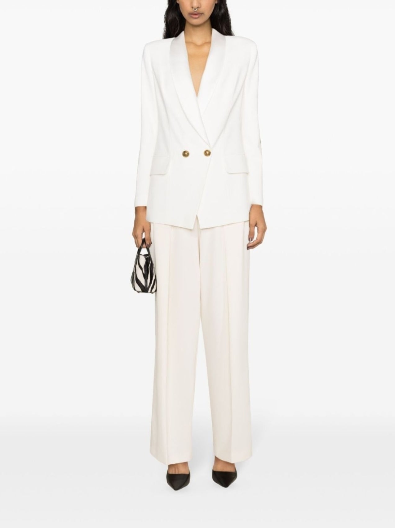 Elisabetta Franchi Twill Double Breasted Blazer Neutral