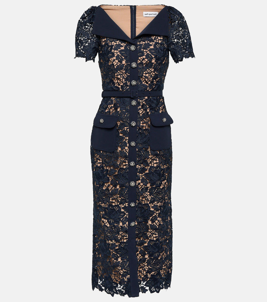 Self-Portrait lace midi dress, blue