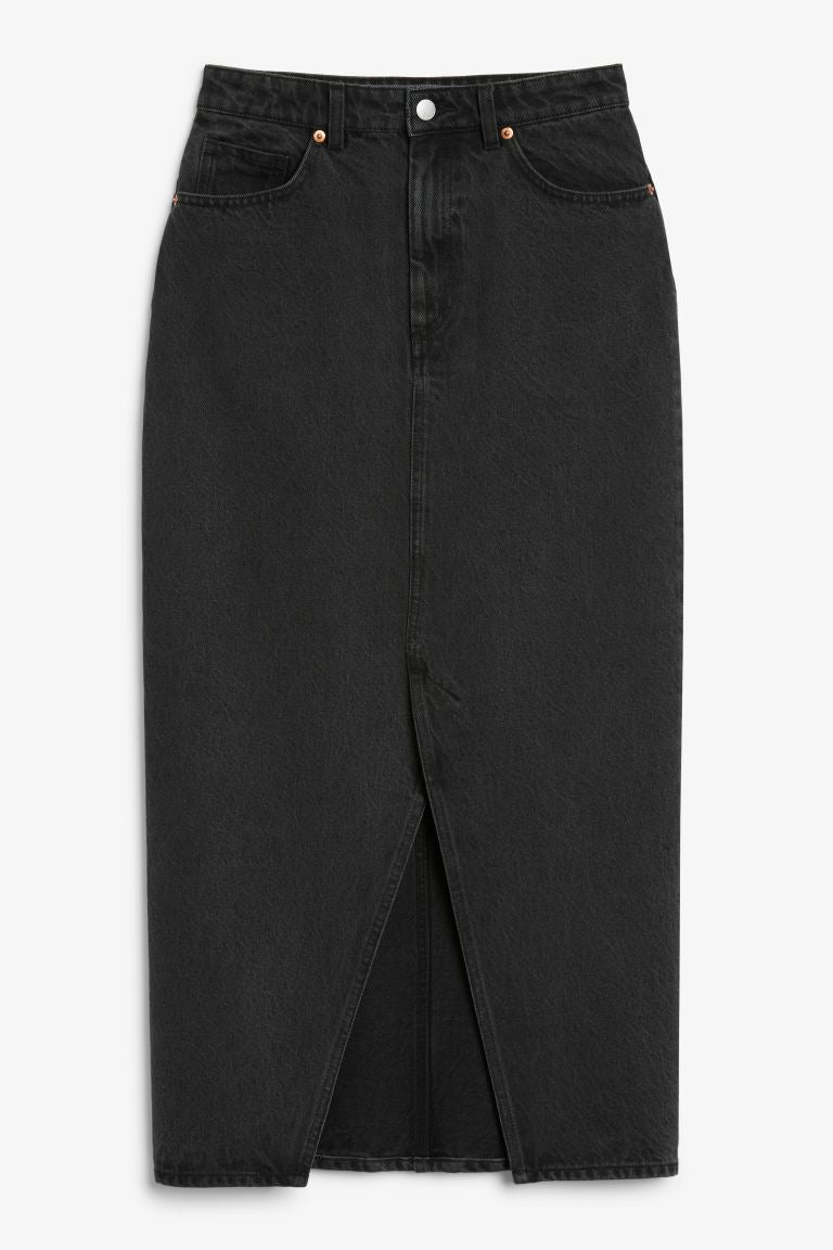 Monki Midi Denim Skirt, Black