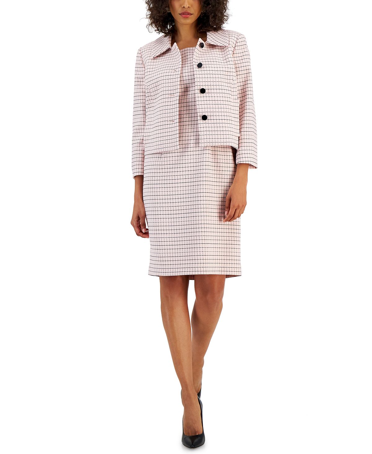 Women's Plaid Jacket and Sheath Suit with Button Front Nipon Boutique