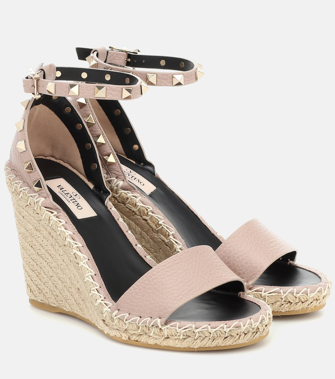 Valentino Garavani Rockstud Valentino Garavani Double Wedge Leather Espadrilles, Pink