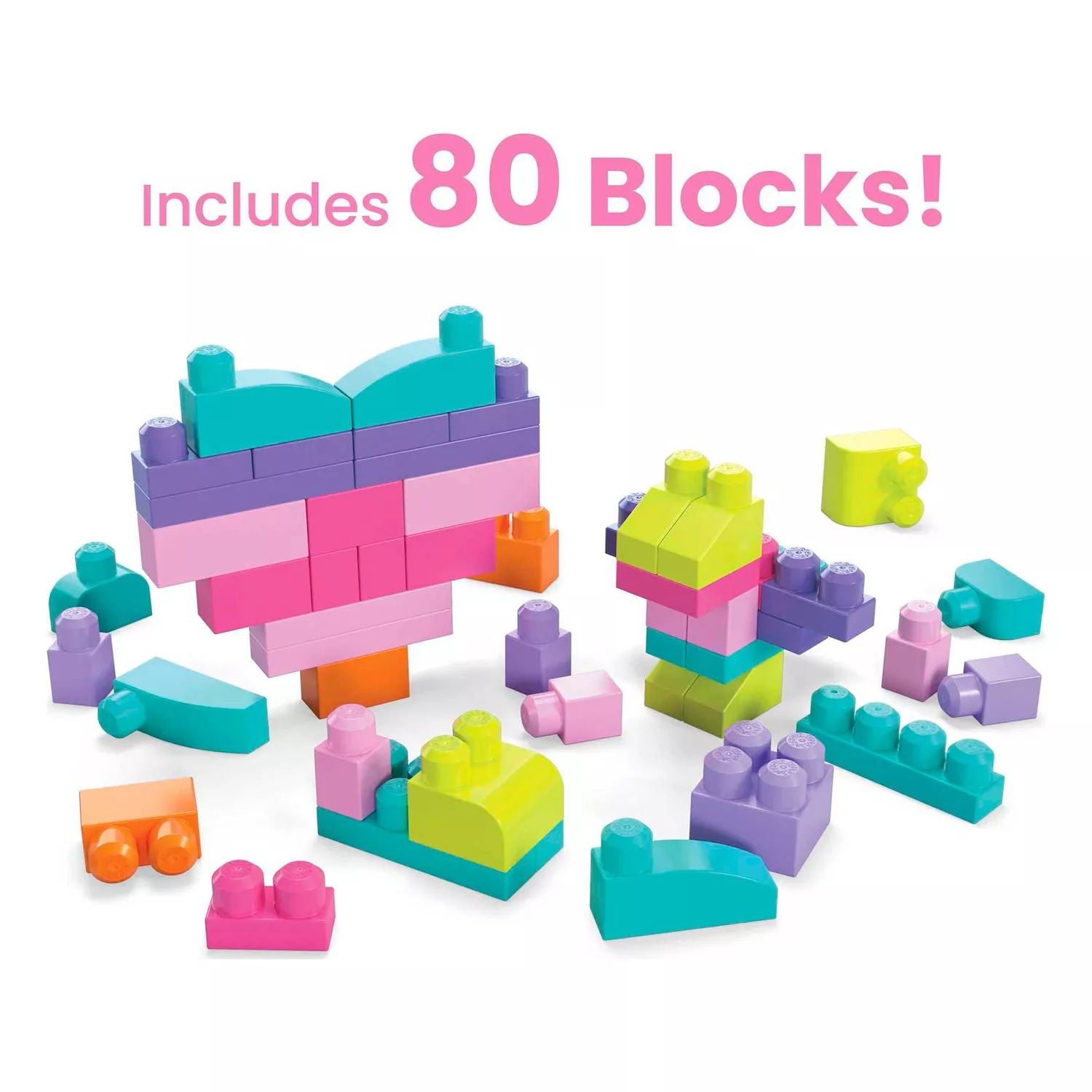 Large building blocks MEGA BLOKS, 80 pieces, for babies 1-3 years old, pink Mega Bloks