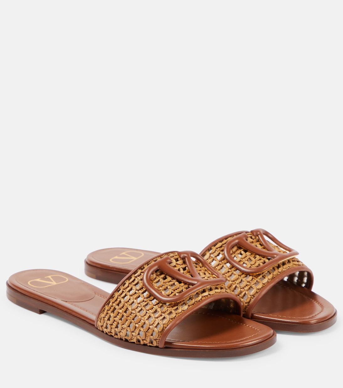 Valentino Garavani vlogo signature raffia slides, brown