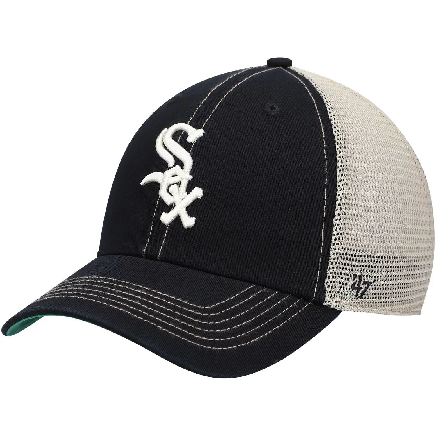 قبعة '47 سوداء للرجال من Chicago White Sox Trawler Clean Up Trucker Snapback