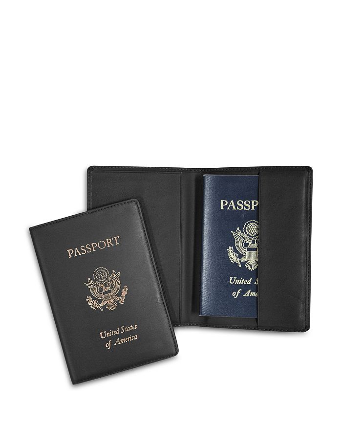 ROYCE New York Leather US Passport Case with Gold Accent and RFID Blocking