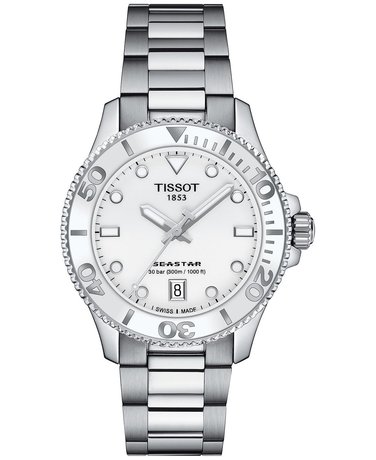 Unisex Seastar watch in silver with stainless steel bracelet, 36 mm Tissot grey