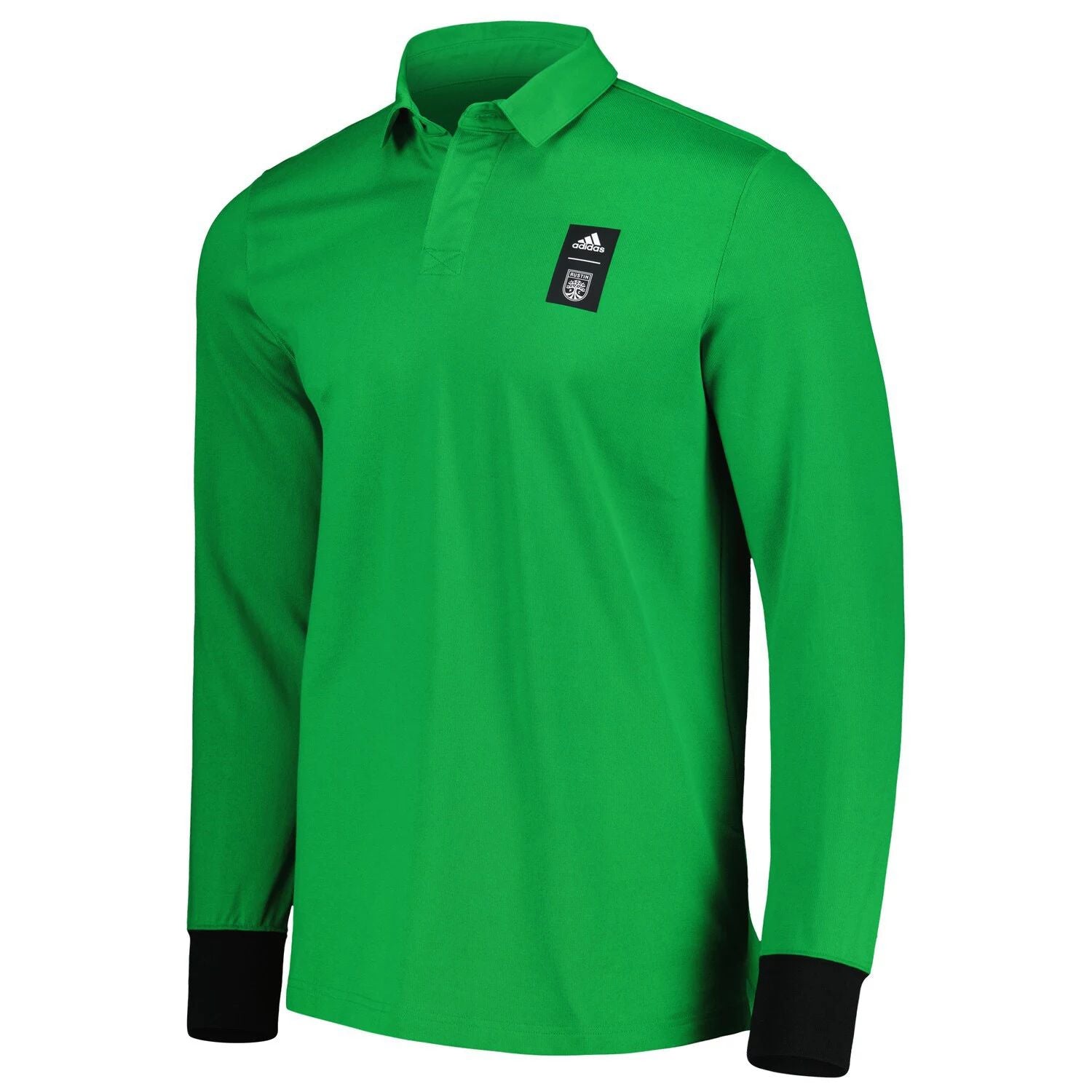 Player Green Austin FC Travel 2023 adidas Men's Long Sleeve Polo