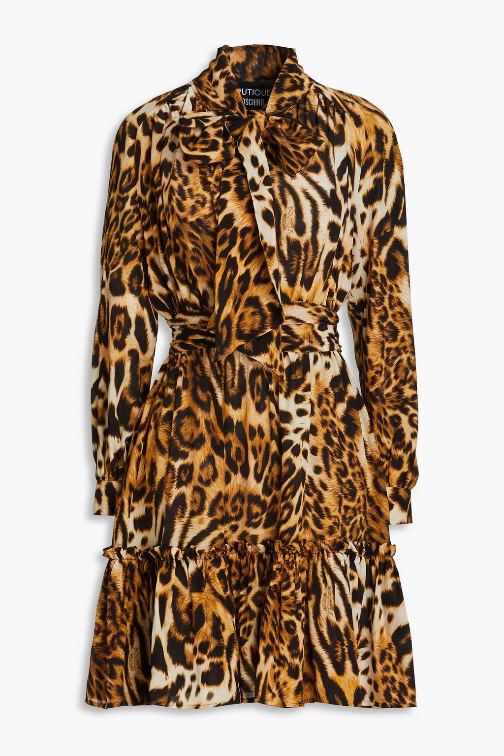 Mini dress in silk crepe de Chine with leopard print and bow BOUTIQUE MOSCHINO animal print