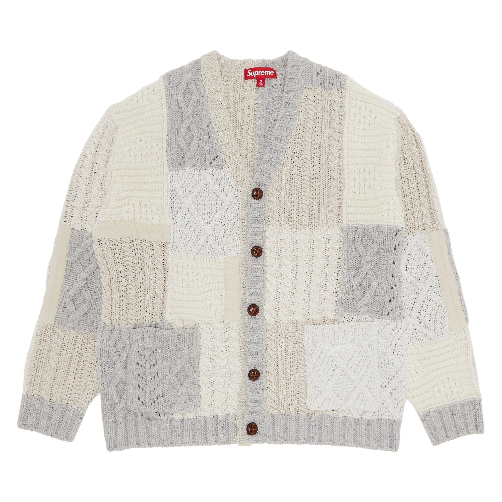 Supreme Patchwork Cable Knit Cardigan in Ivory