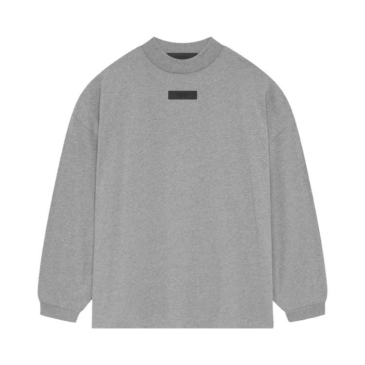 تي شيرت Fear Of God Essentials بأكمام طويلة وطبعة "Dark Heather Oatmeal" باللون الرمادي من Fear Of God Essentials