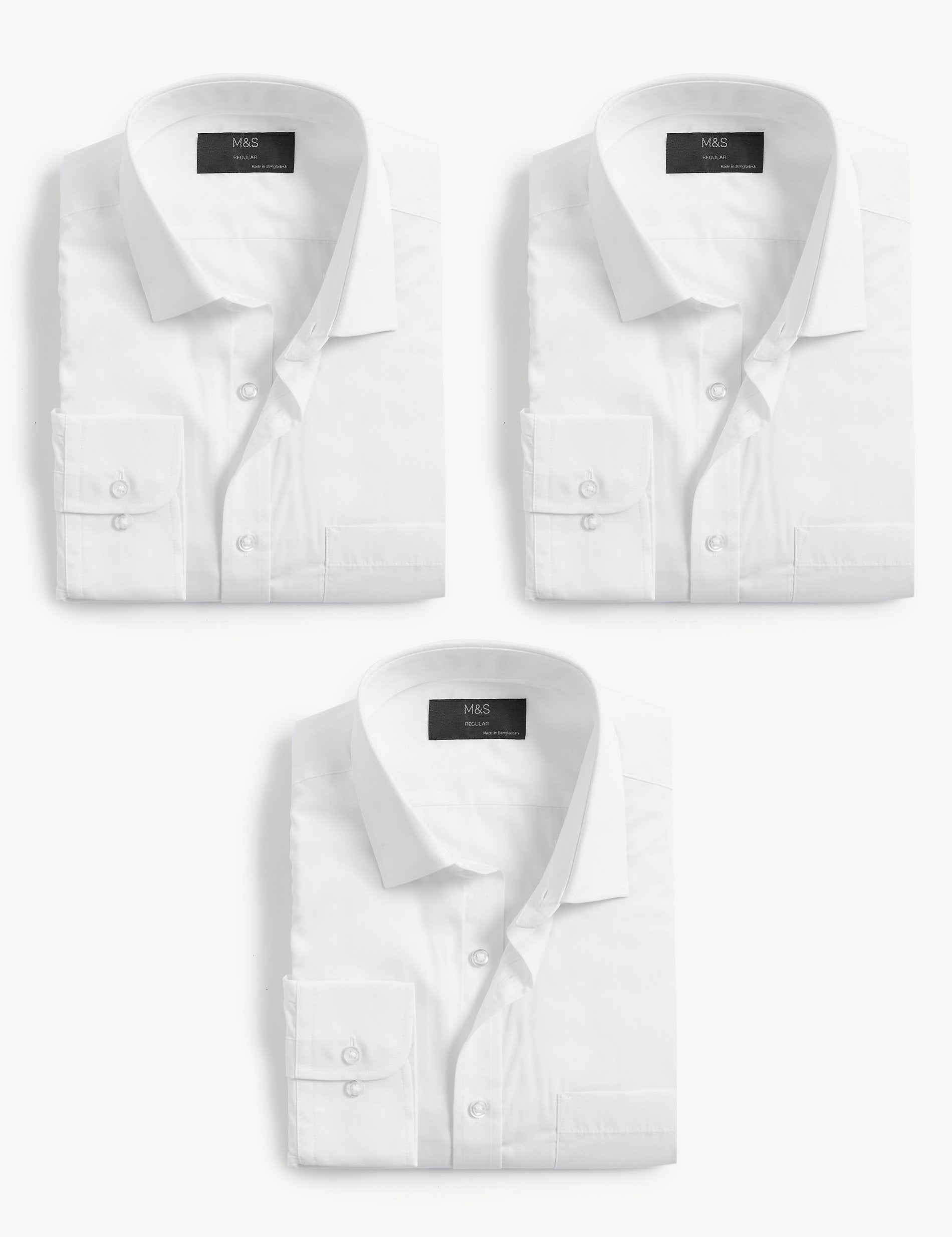 3 pcs. Marks & Spencer regular fit long sleeve shirts, white