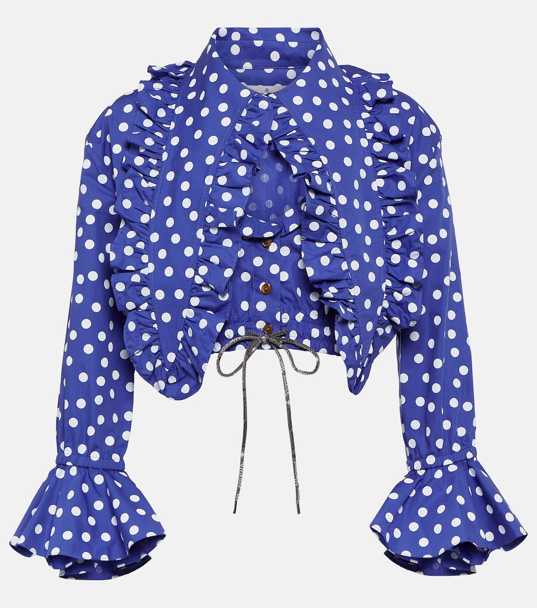 Vivienne Westwood Cotton Polka Dot Blouse with Heart Ruffles, Blue