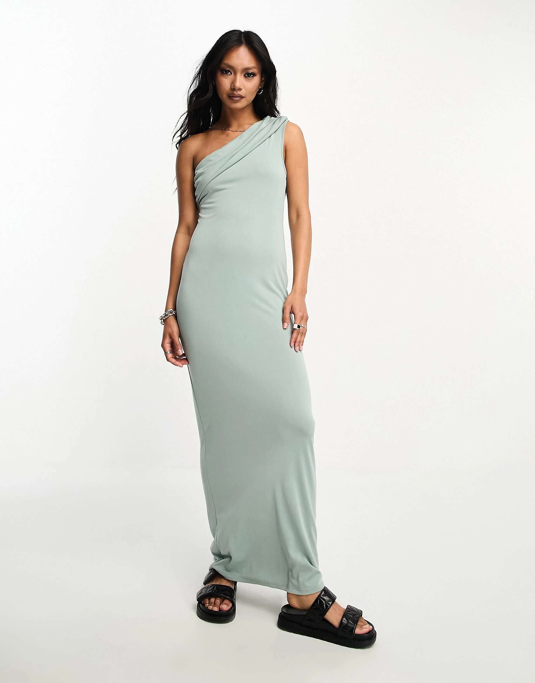 ASOS One Shoulder Draped Doily Maxi Dress