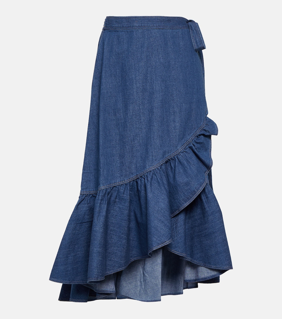 Cotton chambray wrap skirt with frills POLO RALPH LAUREN, blue