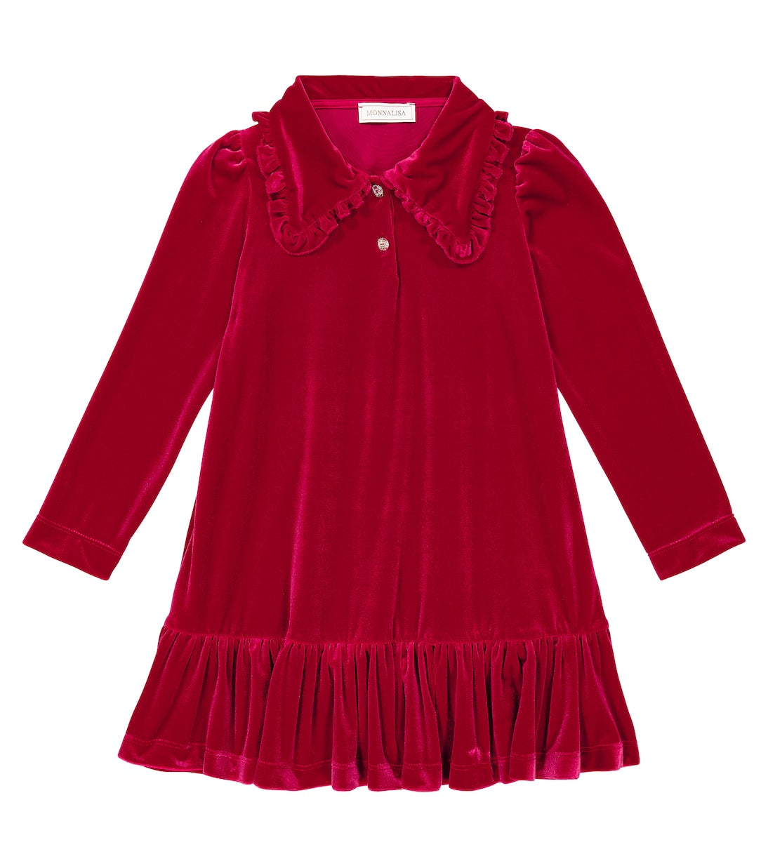 Monnalisa velvet dress with ruffles, red