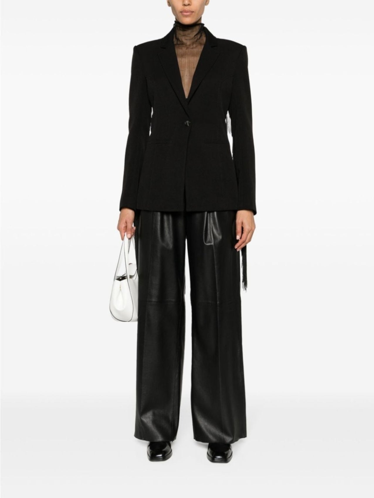 Patrizia Pepe twill jacket with fringe, black