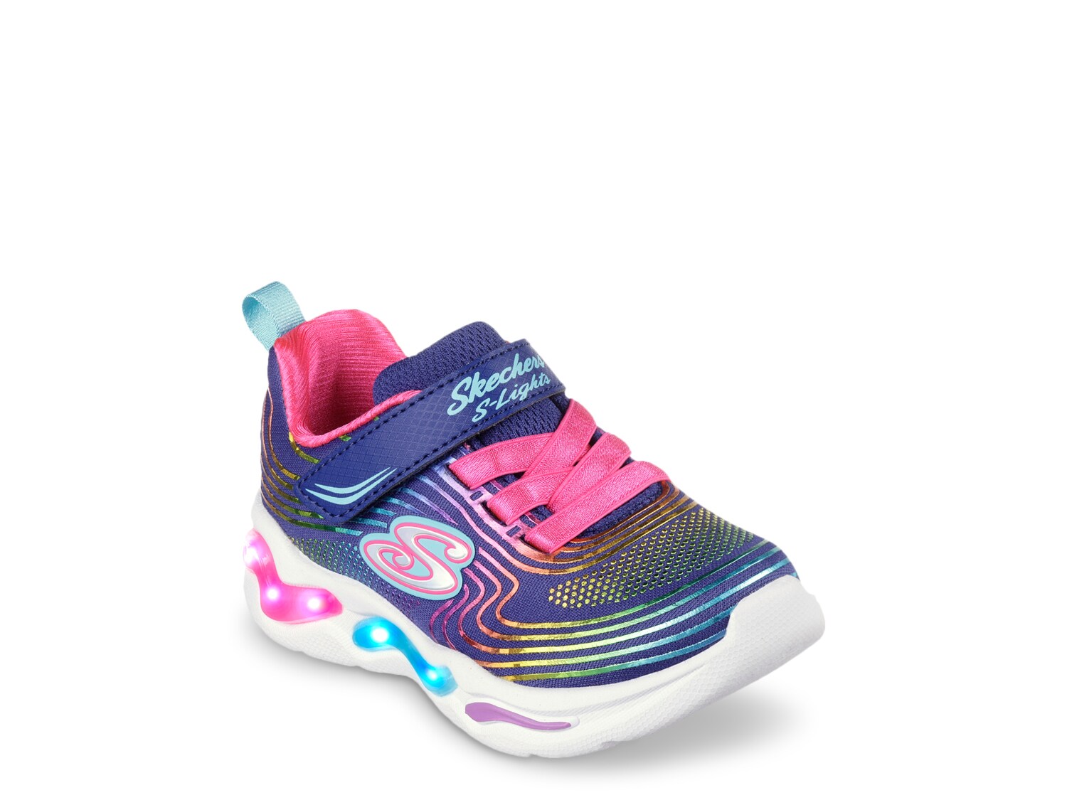 حذاء رياضي Skechers Wavy Beams سهل الارتداء مع إضاءة، أزرق داكن