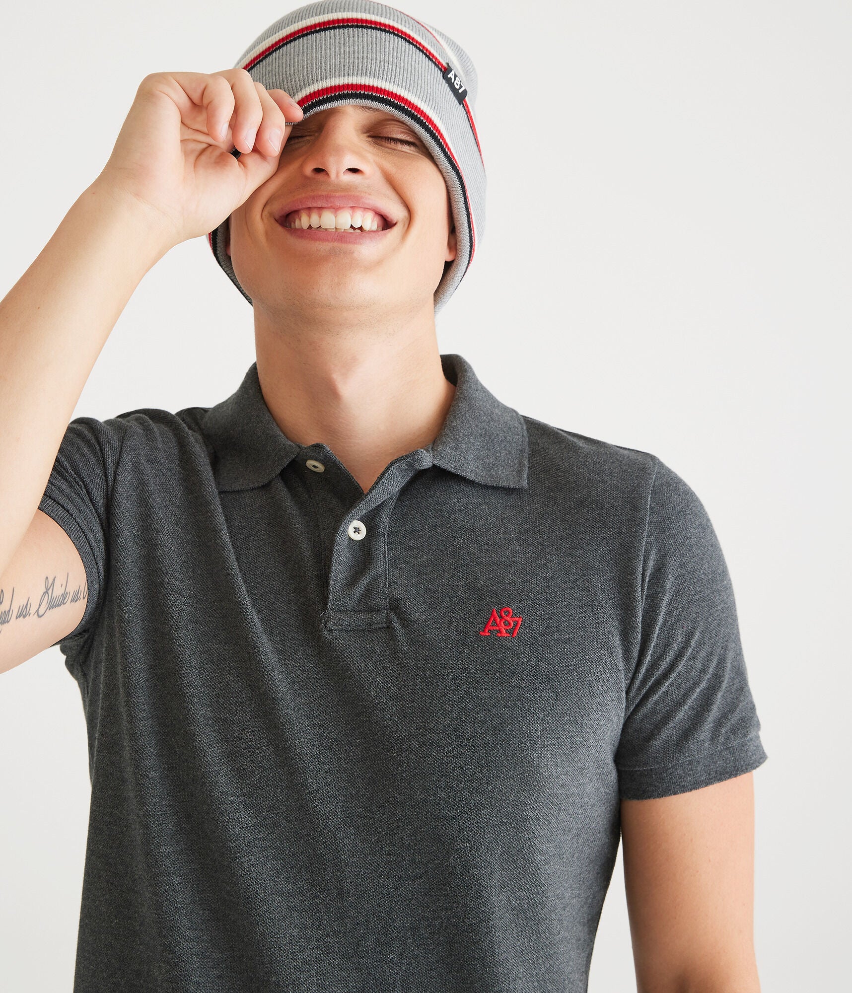 Pique polo with A87 Aeropostale logo, gray