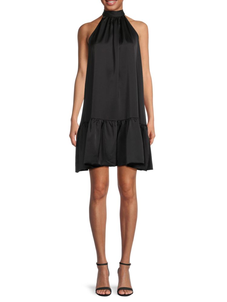 Satin flounce dress with bow Renee C., black