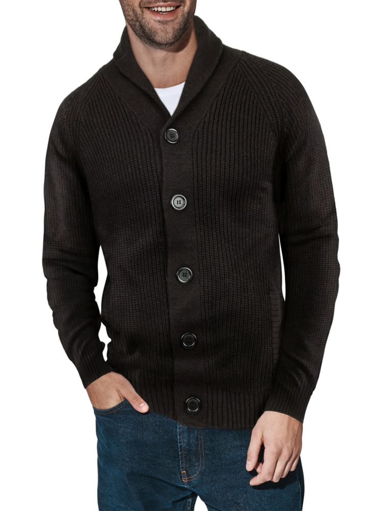 X Ray Knit Cardigan with Shawl Collar, Black