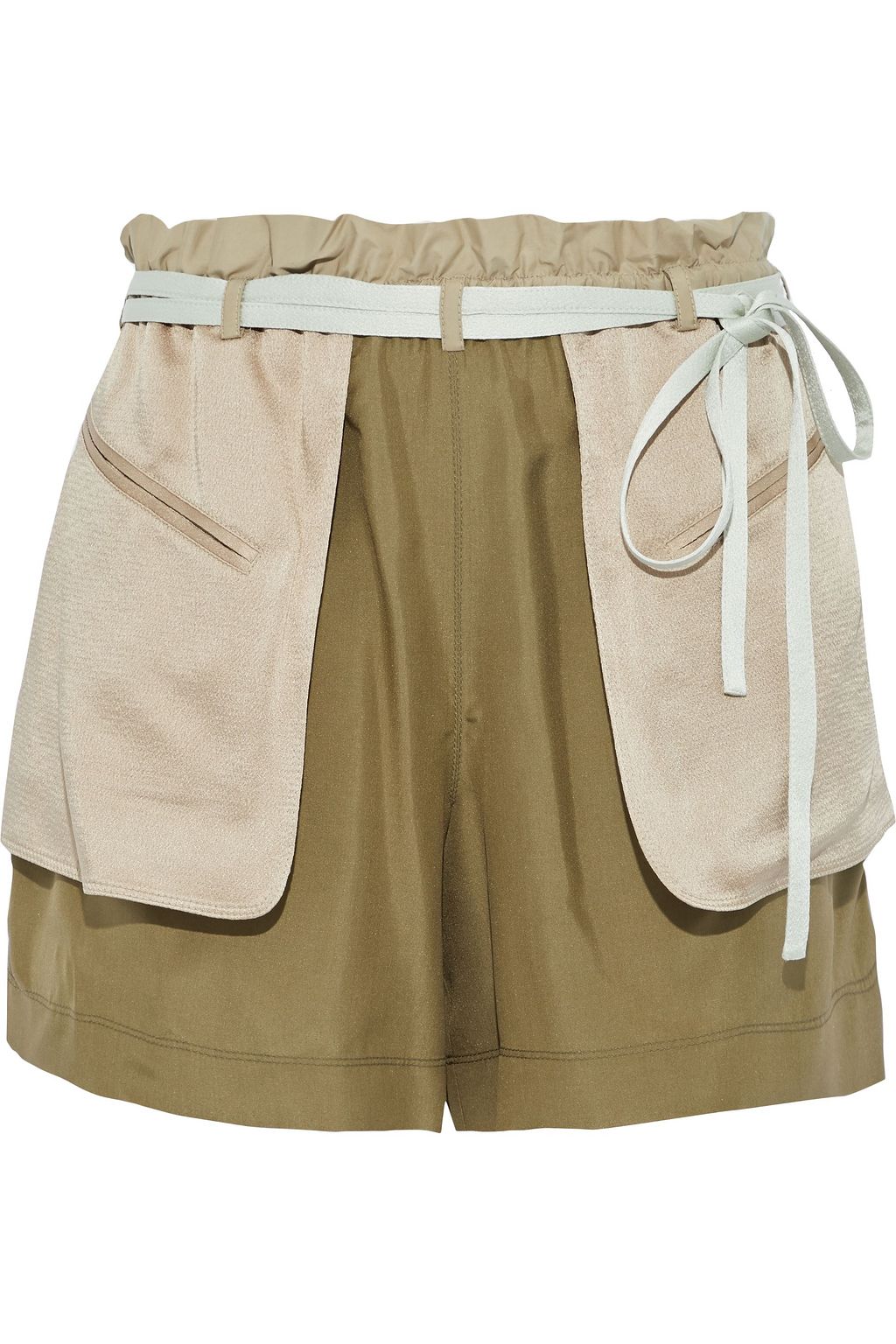 VALENTINO GARAVANI Crepe de Chine shorts with embossed satin inserts, green