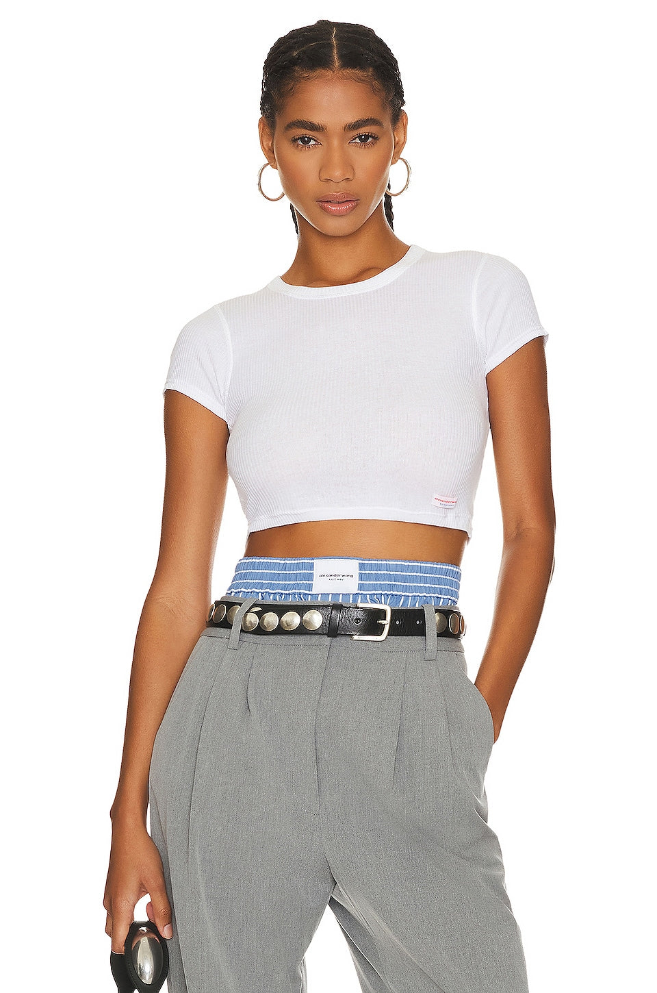 Alexander Wang Cropped Short Sleeve Crewneck T-shirt, white