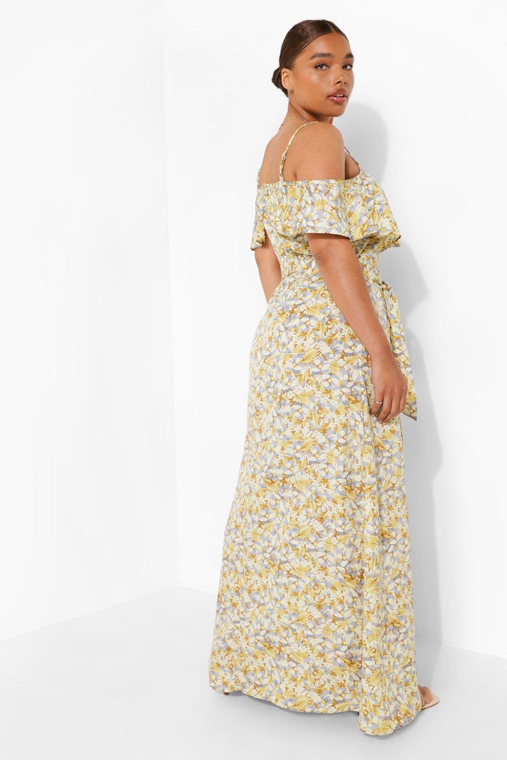 Plus Boohoo Floral Maxi Dress Yellow