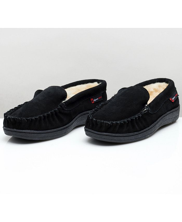 Men's Yukon Sheepskin Suede Moccasins, Alpine Swiss Slip On Toe Shoes black