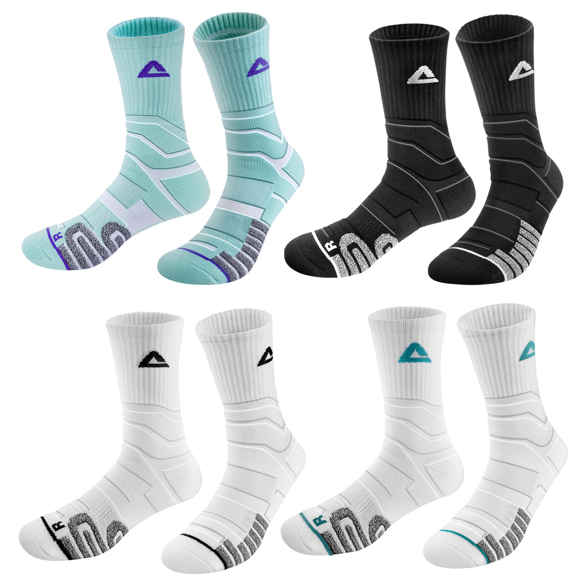 PEAK Unisex Basketball Socks White Black 2 + White Blue 2