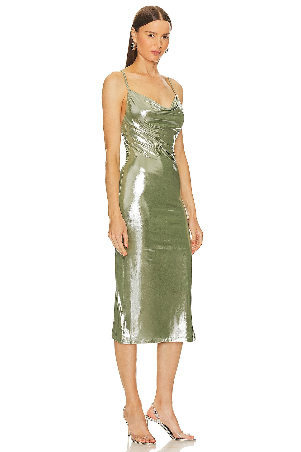 Superdown Faye Midi Dress in Sage Metallic