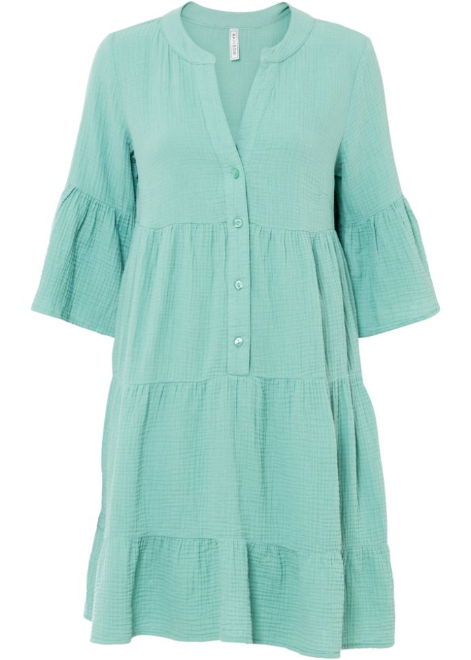 Rainbow muslin tunic dress, green