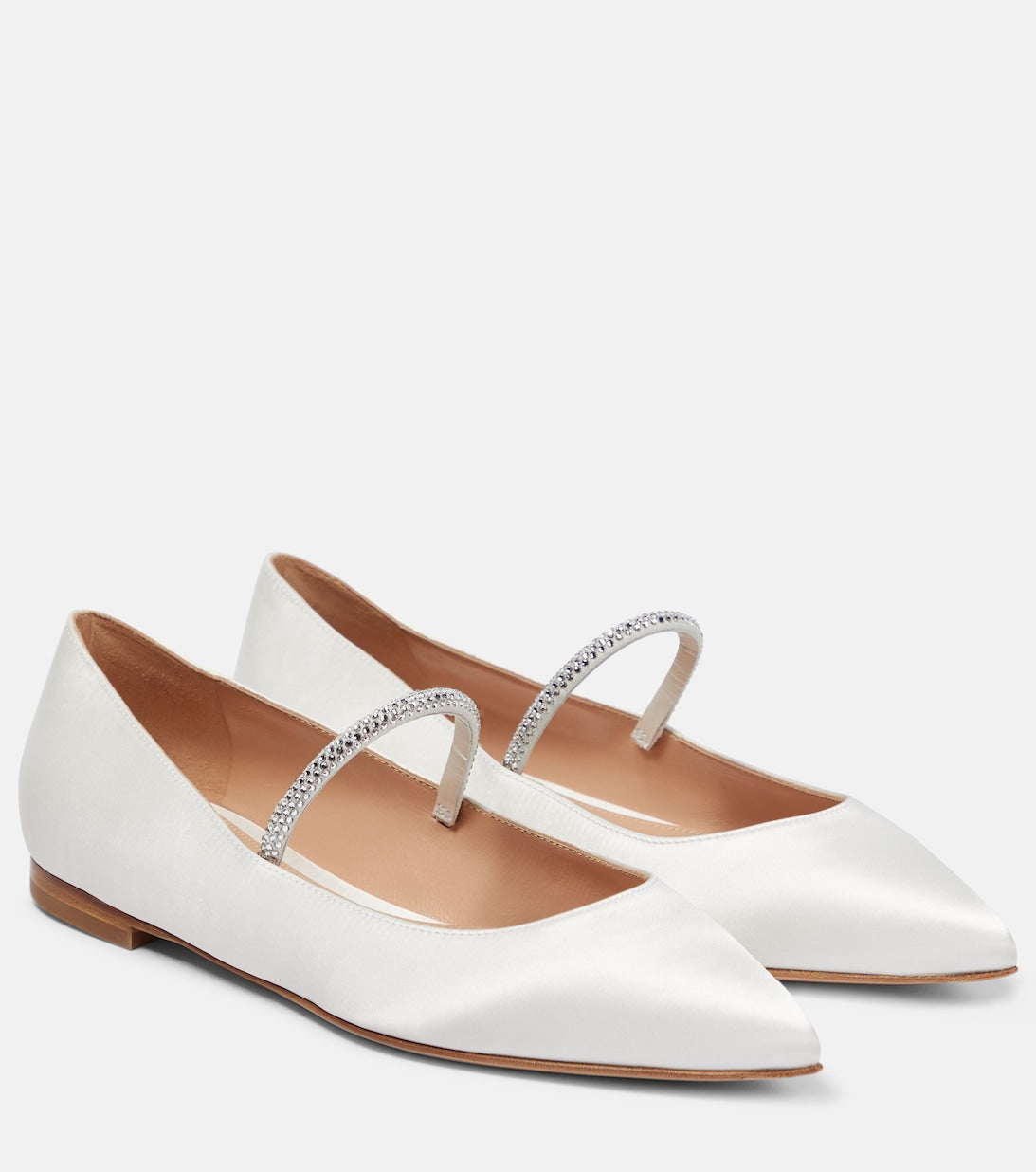 Satin ballerinas with crystals Gianvito Rossi, white