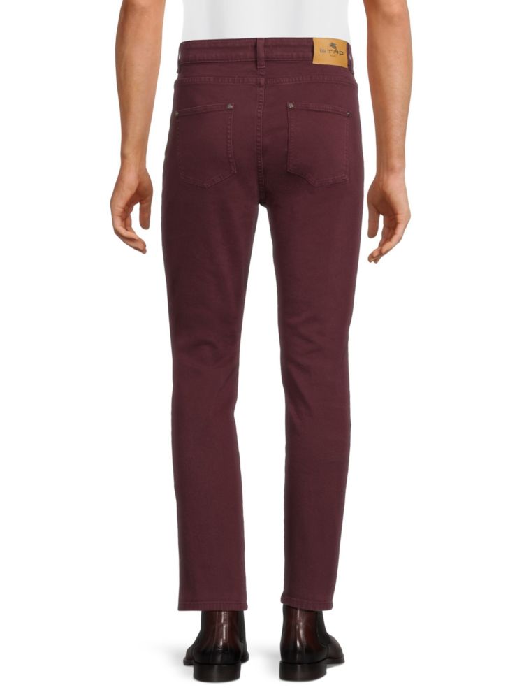 High-waisted jeans with Etro embroidery, burgundy