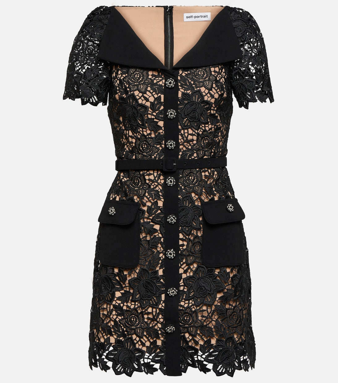 Self-Portrait Lace Mini Dress, Black