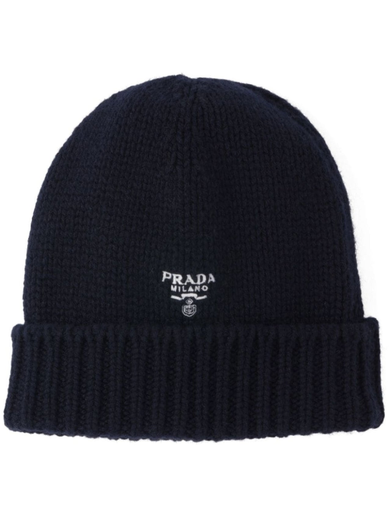 Prada Cashmere Beanie Hat With Embroidered Logo, Blue