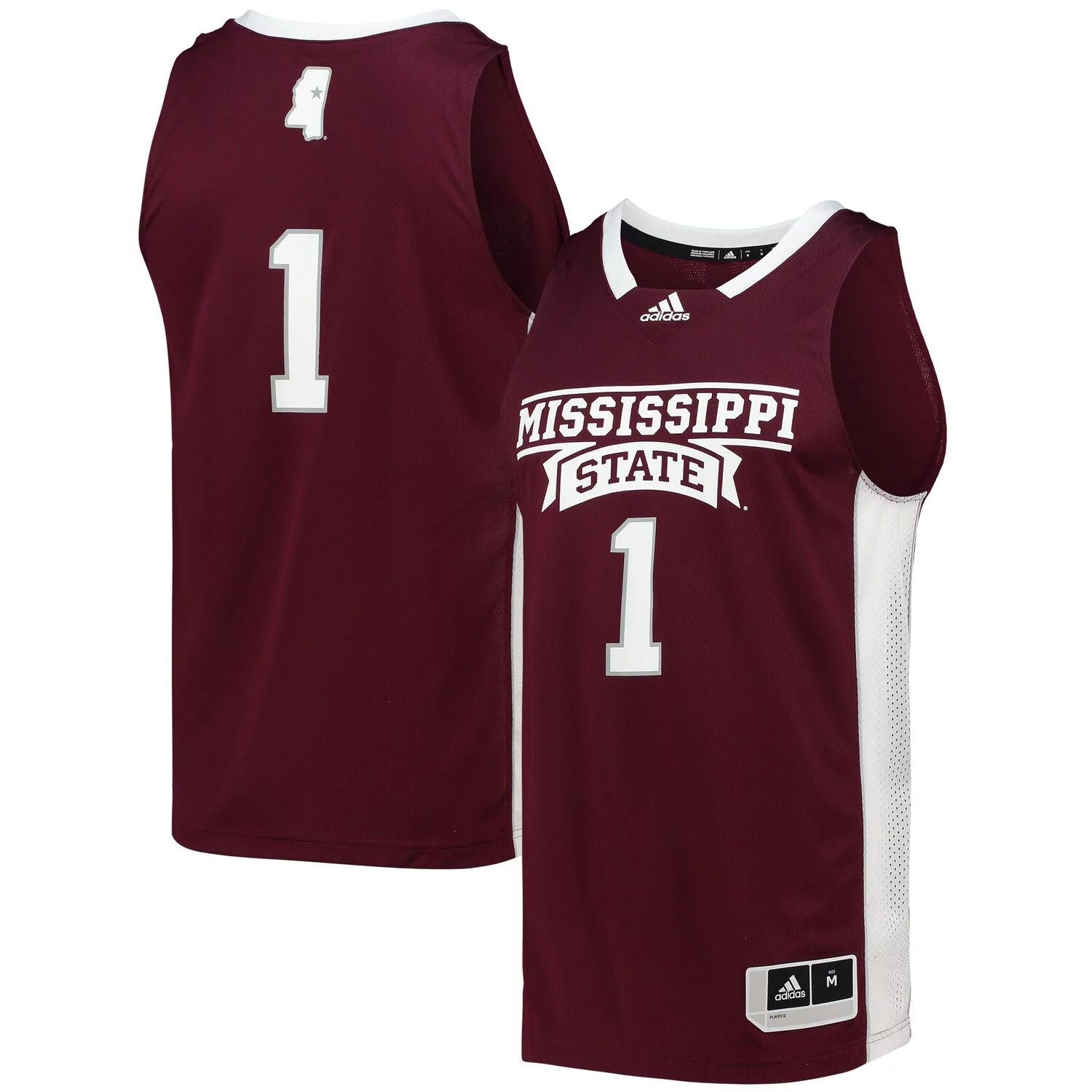 قميص كرة السلة Adidas Mississippi State Bulldogs للرجال رقم 1 Maroon Swingman